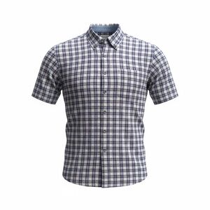 Vintage Bugle Boy Men’s Short-Sleeve Plaid Button-Down Shirt - Red White & Blue